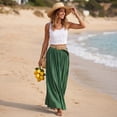 thumbnail image 4 of Women's Cotton Linen Swing Long Skirt Elastic Waist Flowing Maxi Crinkled Skirt Retro Casual Layered Pleated Flowy Long Maxi Skirts With Belt Green XL, 4 of 6