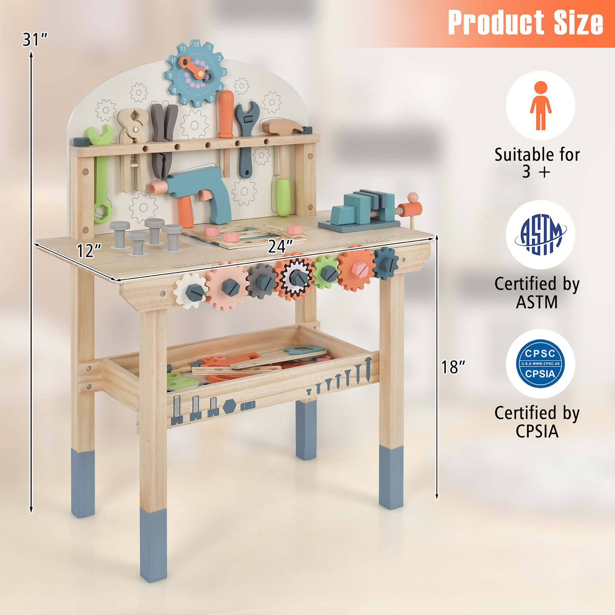Gymax Kids Play Tool Workbench Wooden Tool Bench w Rich