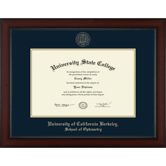 University of California Berkeley School of Optometry Diploma Frame, Document Size 17" x 11"