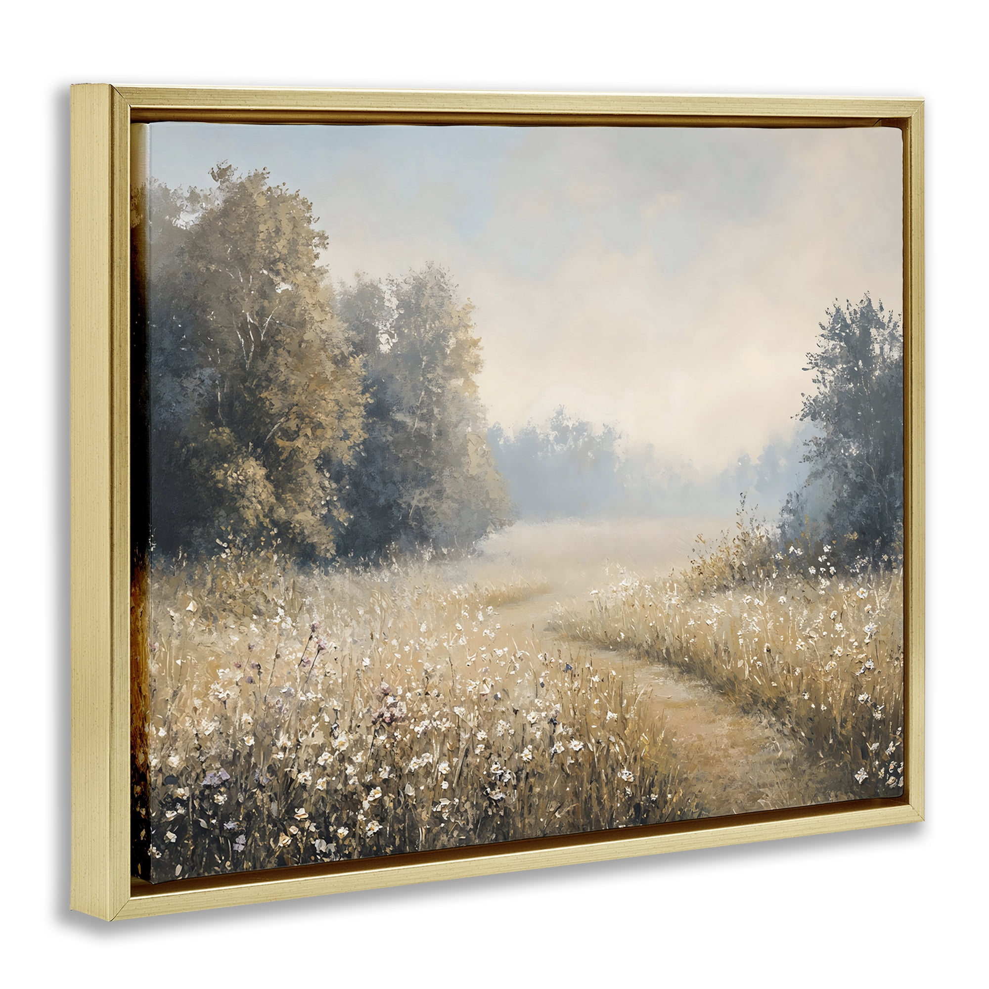 Stupell Industries Wandering Wildflower Path at Dawn Gold Framed Floater Canvas Wall Art, design by Creative Studio