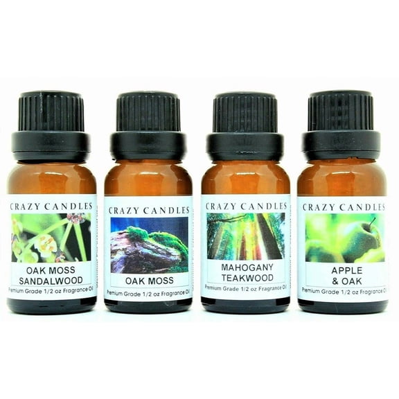 4 Bottles Set, 1 Mahogany Teakwood, 1 Oak moss Sandalwood, 1 Oak moss Mild Scent, 1 Apple and Oak 1/2 fl oz Each 15ml Premium Gr