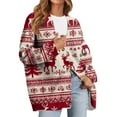 thumbnail image 2 of Women's Fashion Long Sleeve Snowflake and Christmas Tree Print V-Neck Button Down Loose Fit Knit Cardigan Top for Holiday Party and Daily Casual Use,Red,M, 2 of 6