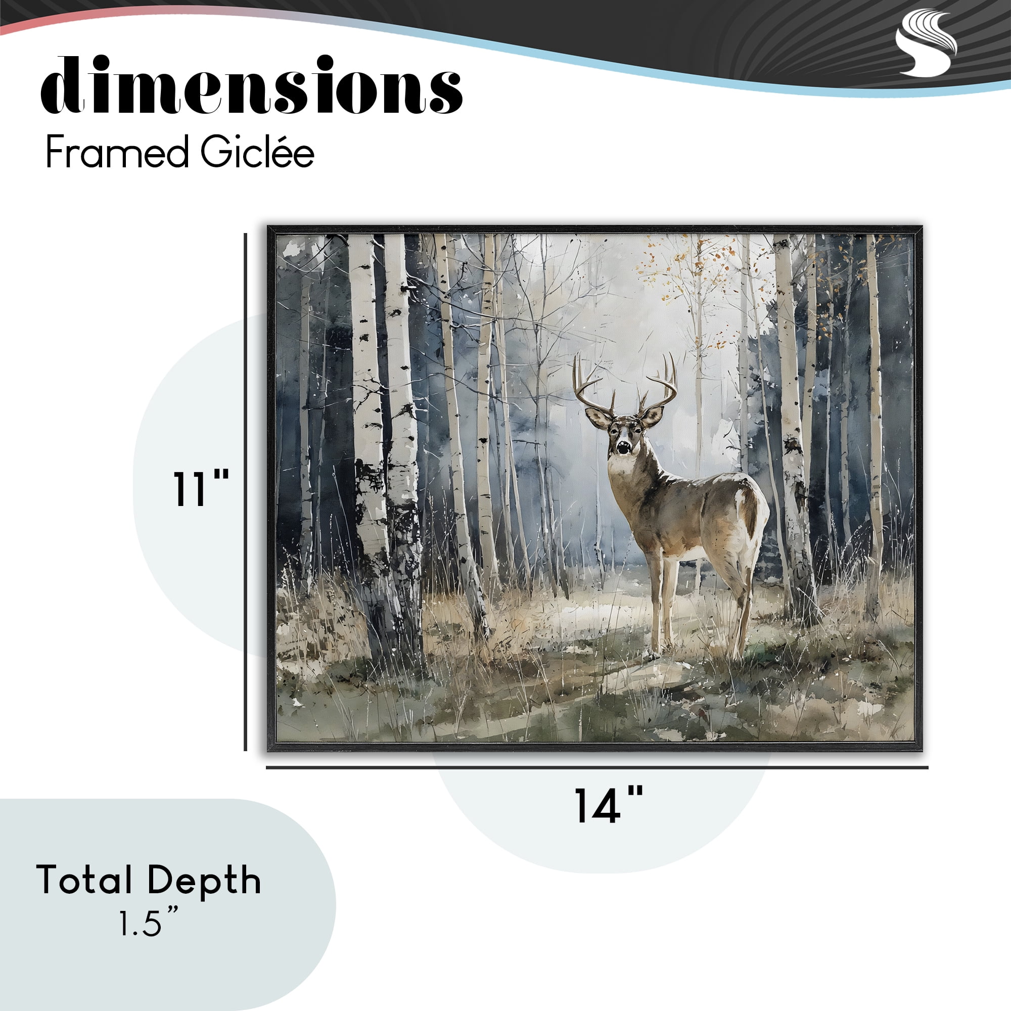 Stupell Industries Lone Stag in Birch Forest Black Framed Giclee Art, design by Franklyn Gregory