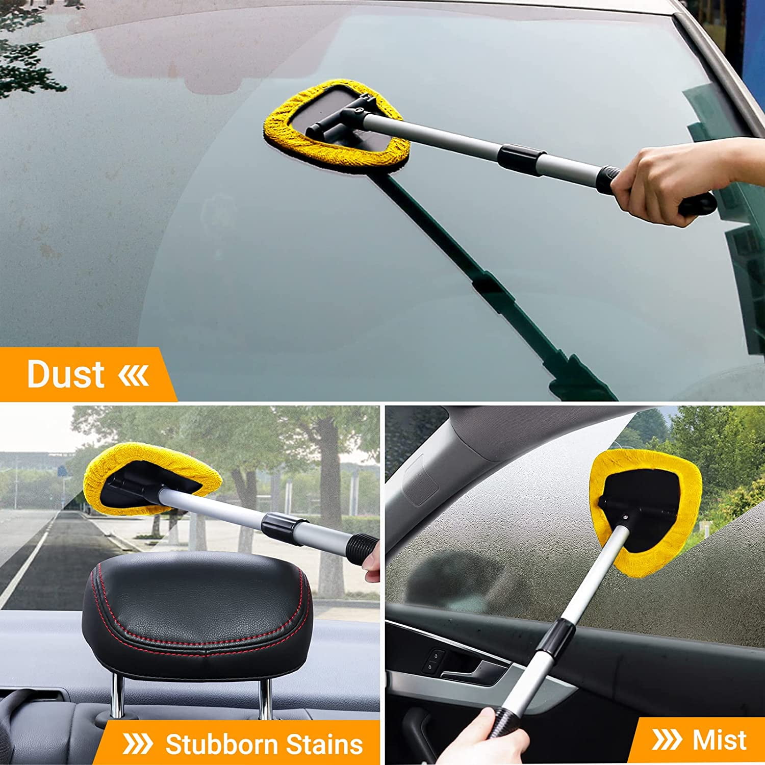 Smile Turtle Car Windshield Cleaner Wand Cleaning Kit Interior,Car Window Cleaning Tools for Wiper Fluid and Defogging,Invisible Glass Cleaner Automotive Tools