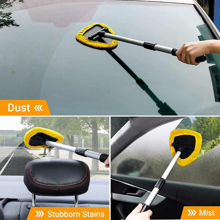 YOECO Car Windshield Glass Cleaning Tool,Car Window Cleaner with Unbreakable Extendable Long-Reach Handle and Washable Reusable Microfiber Cloth