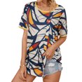 thumbnail image 1 of Women Colorblock Irregular Hem Buttons Short Sleeve Round Neck T-shirt, 1 of 5