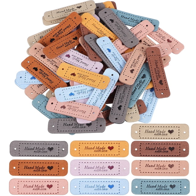 60 Pcs Leather Labels Handmade Embossed Tags Embellishment DIY Accessories for Clothes Bags Shoes Hats