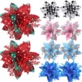 thumbnail image 2 of piezas de flores navideñas, flores artificiales rojas, doradas y azules, 2023, decoraciones para árboles de Navidad, fiestas de Navidad, suministros de coronas DIY, 2 of 5