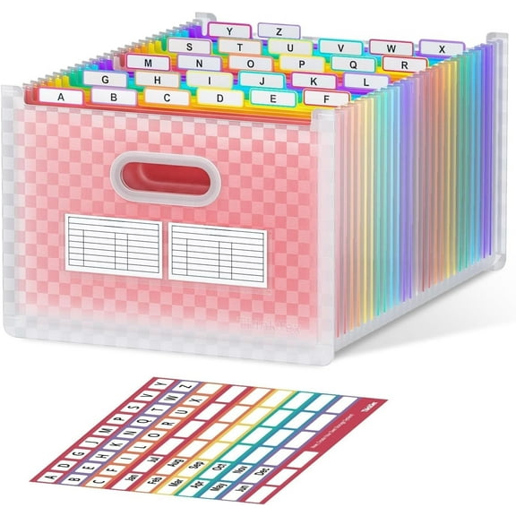 YSTDHL 26 Pockets Expanding File Folder, Upright & Open Top, A-Z Colorful Tabs, Larger Capacity Accordian Folder, Letter/A4 Size for School, Home and Office - Pink