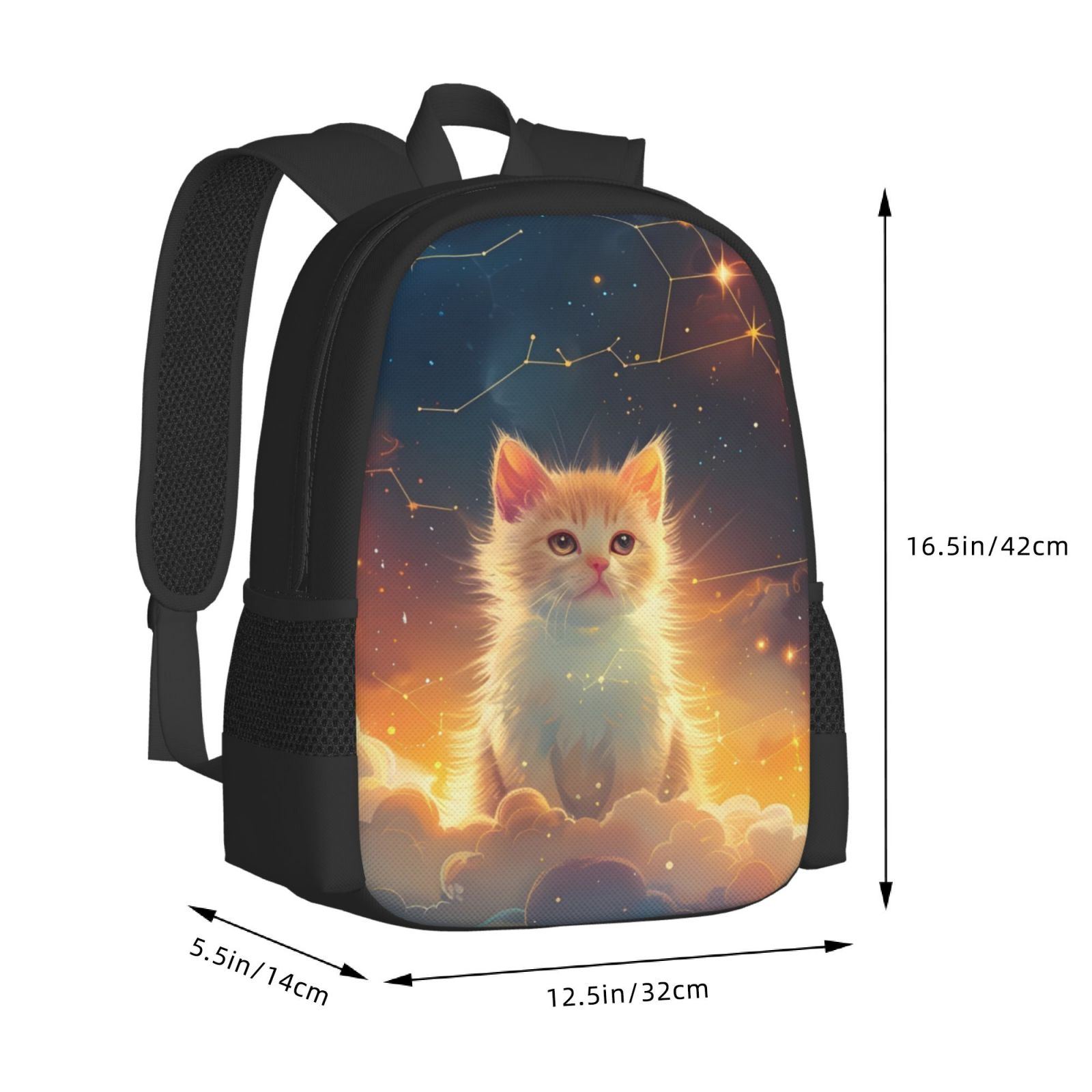 Ratiio Starry Sky Constellation Cat Backpack for Men and Women - Durable 600D Oxford Cloth -Large Capacity, Water-Resistant School, Travel, and Hiking Bag