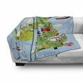 thumbnail image 2 of Wanderlust Soft Flannel Fleece Blanket, Cartoon Maps of Britain and Ireland Children Landmarks Illustration, Cozy Plush for Indoor and Outdoor Use, 50" x 60", Pale Blue Apple Green, by Ambesonne, 2 of 5