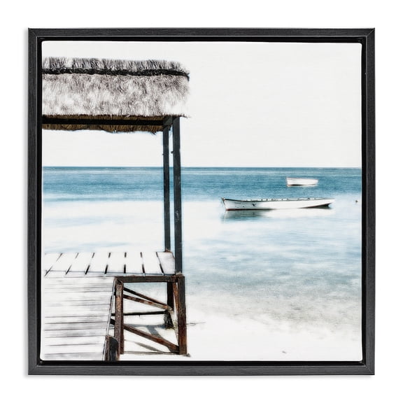 Stupell Industries Coastal Calm Waters Beach Coast Black Floating Frame Canvas Art, 18 x 18, by Noah Bay