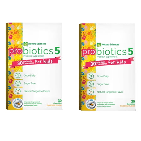 Naturo Sciences Chewable Kids Probiotics for Children With Vitamin C & Sugar Free, Tangerine, 30 Chews, 2 Pack