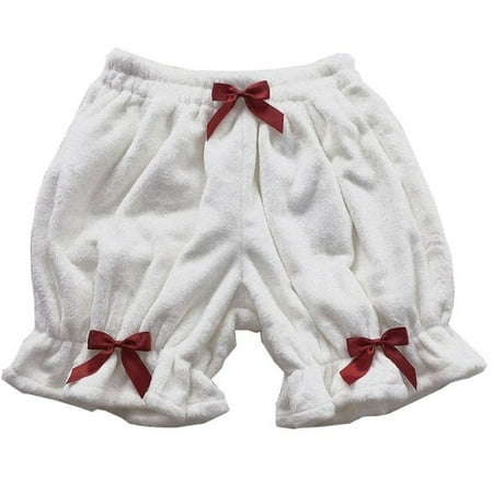 Women Plush Velvet Lolita Bloomers Ruffle Bow Loose Pumpkin Pants Thermal Shorts