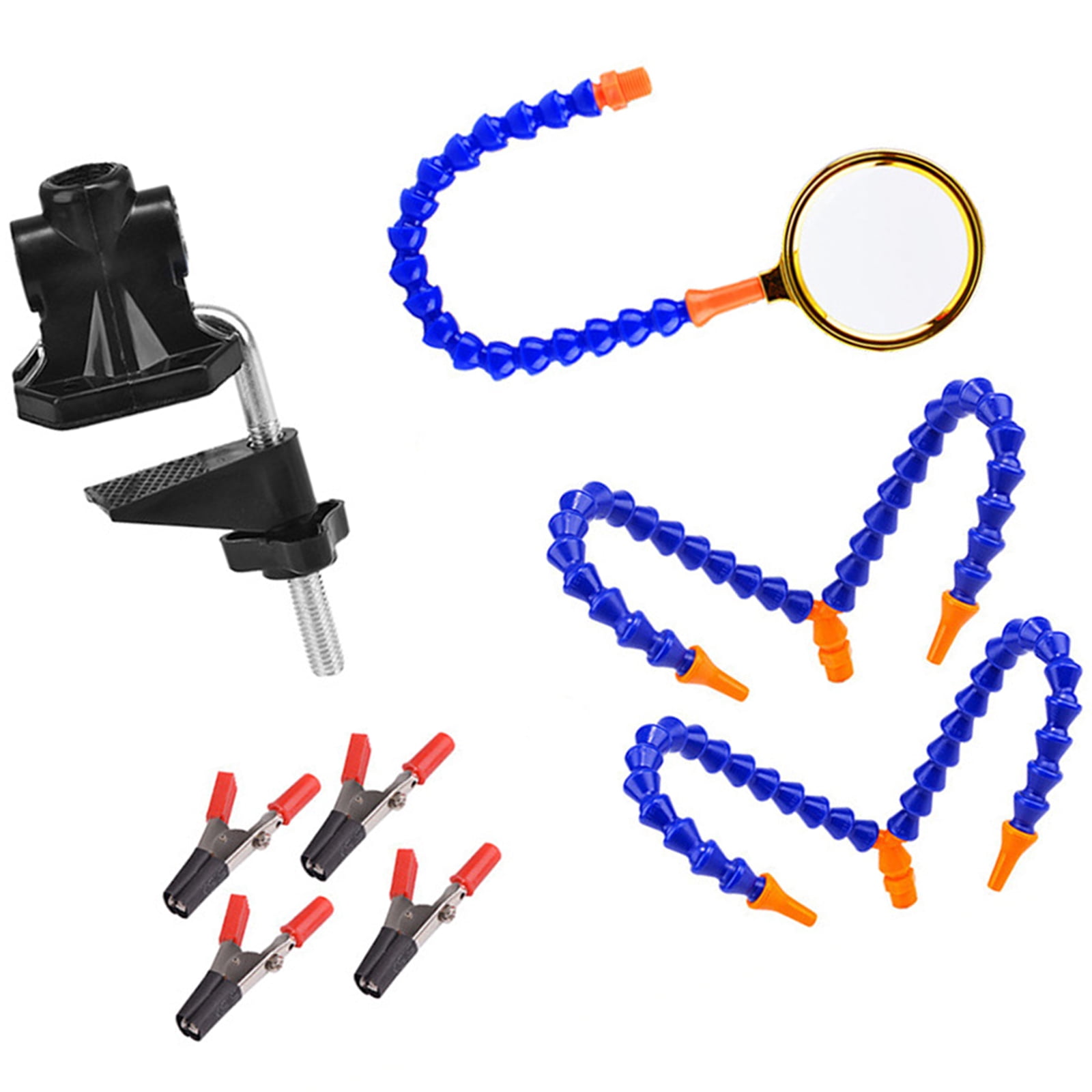Adjustable Soldering Vise with 5 Flexible Arms, Magnifier Glass & Iron Holder for Welding Station Tools