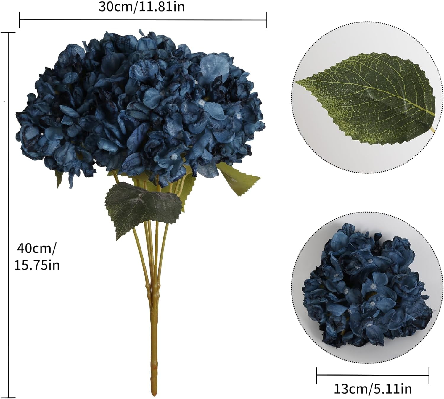 Hydrangea Artificial Flowers Blue Fake Hydrangea Heads Silk Dried Flowers with Stems Faux Flowers Centerpiece Table Decorations for DIY Wedding Baby Shower Party Shop Home (Blue)