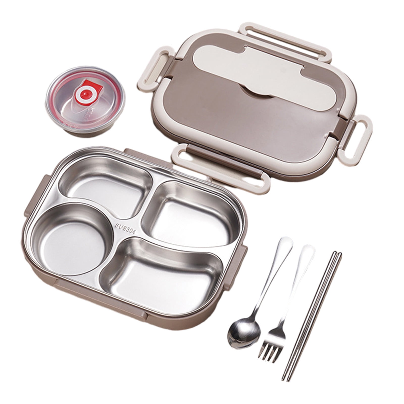 Stainless Steel Lunch Box for Adults - 4 Compartment Bento Box, Leak-Proof with Utensils & Soup Bowl, Large Capacity, Dishwasher & Freezer Safe