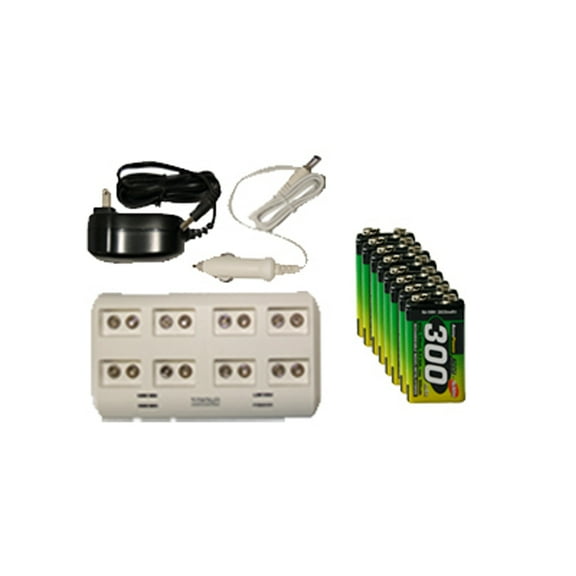 8 Bay 9 Volt Smart Charger   8 x 9 Volt AccuPower NiMH Batteries (300 mAh)