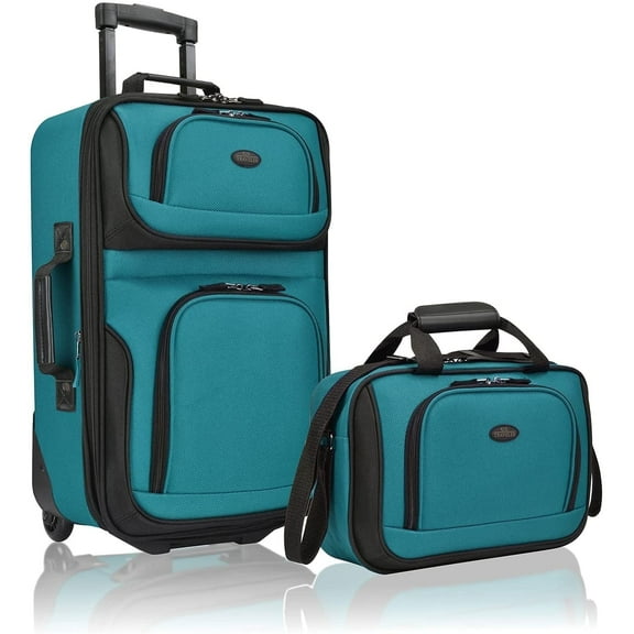 U.S. Traveler Rio Rugged Fabric Expandable Rolling Carry-on Luggage Set w/ Tote, Teal, 2-Piece (21/10)