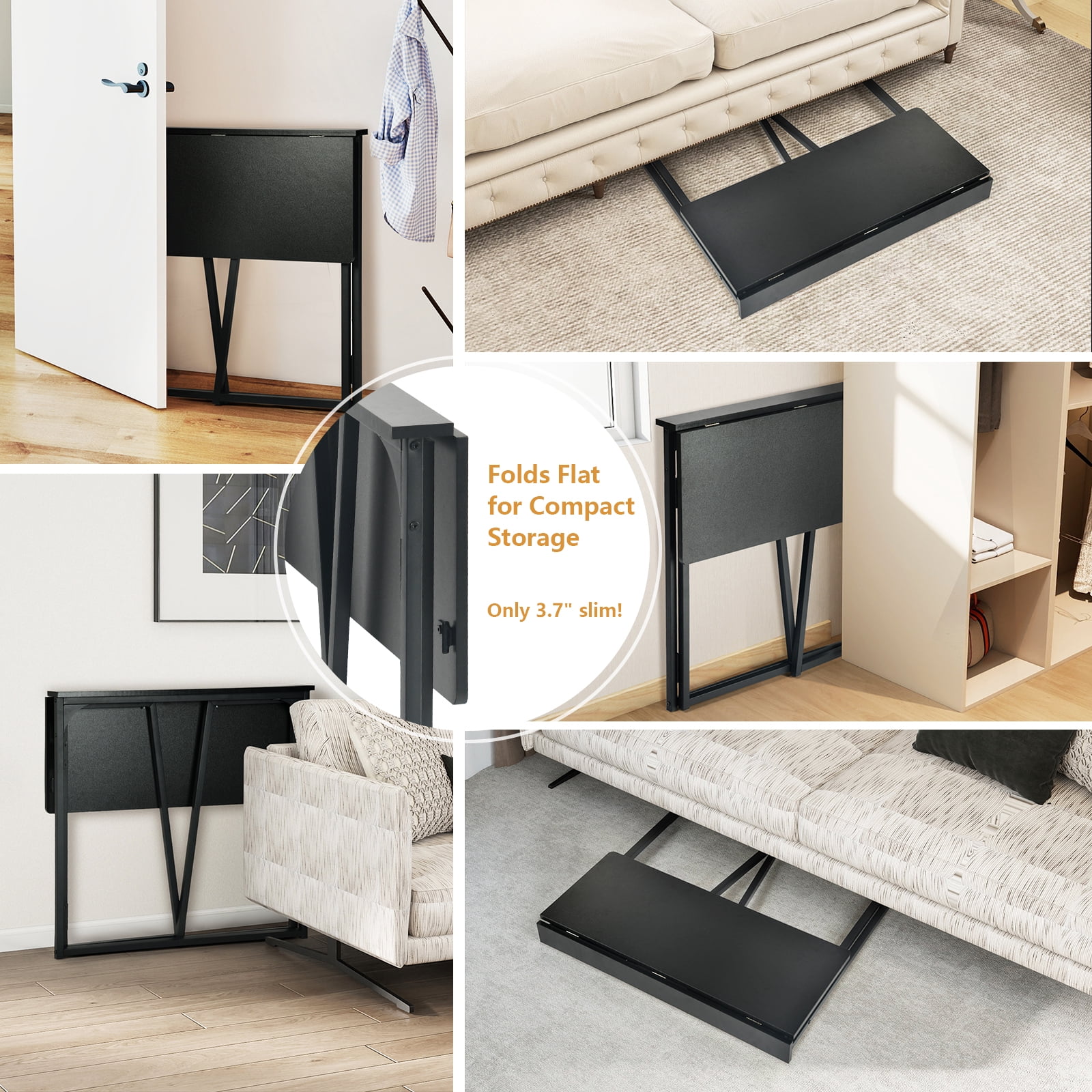 Homy Casa Folding Table, Portable Space-Saving Desk for Home, Apartment, Events, Black Finish