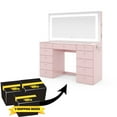 thumbnail image 2 of Boahaus Lydia Modern Vanity Desk with Mirror, Speakers, Lights & Charging Station, Pink, 2 of 9