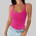 thumbnail image 4 of Women Spaghetti Strap Scoop Neck Ribbed Tank Tops Slim Fitted Cotton Basic Sleeveless Layering Shirts Rose Red L, 4 of 5