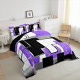 thumbnail image 4 of YST Purple Black Grey Toddler Comforter Set For Girls,Geometric Sequins Down Comforter Abstract Grids Bedding Set Geometry Square Checkered Bed Set Soft Lightweight For All Season, 4 of 6