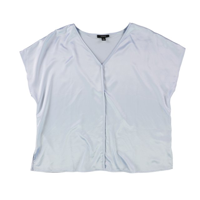 Alfani Womens Satin Pullover Blouse pasblue M
