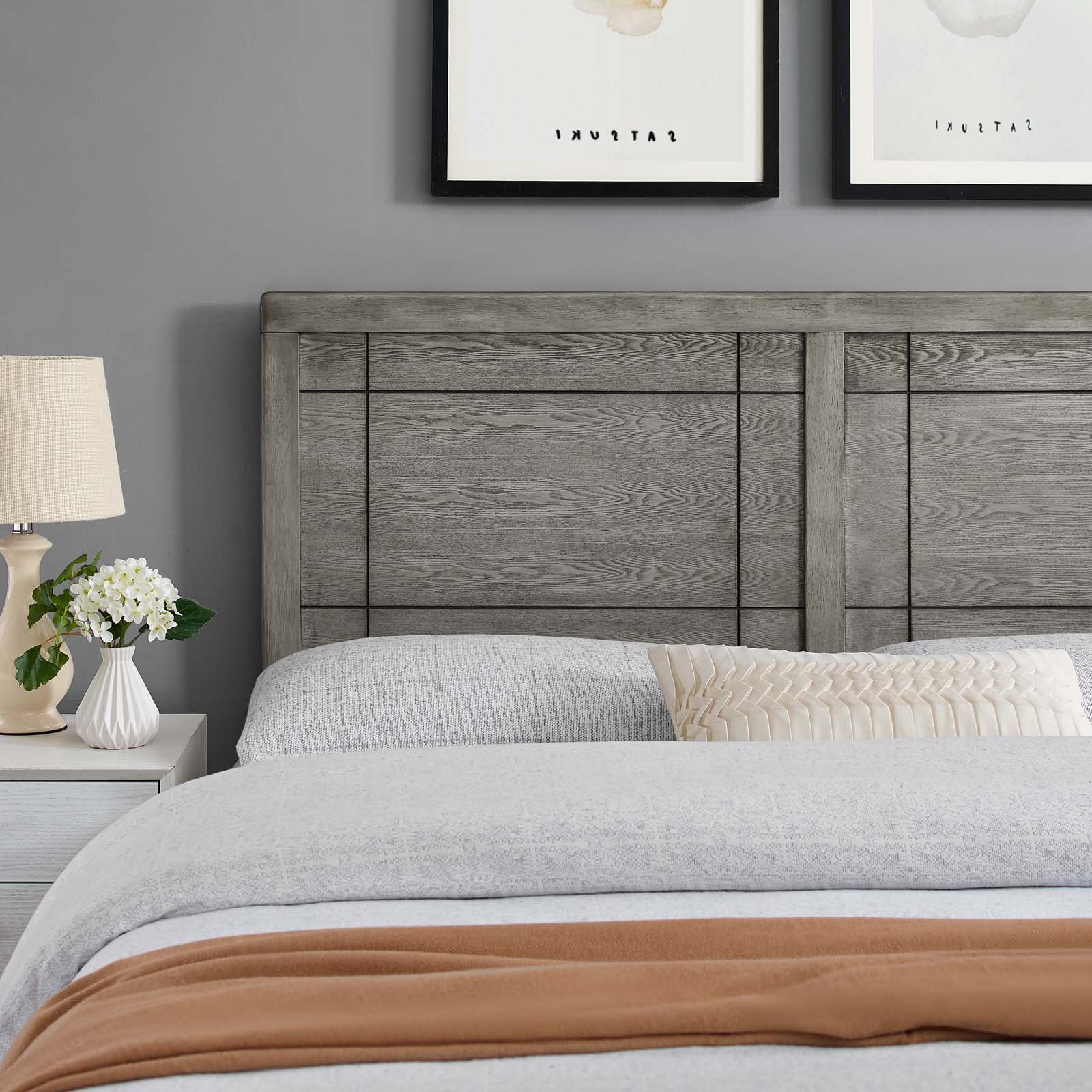 Headboard, King Size, Wood, Grey Gray, Modern Contemporary Urban Design, Bedroom Master Guest Suite