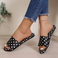 thumbnail image 5 of Samdudou Womens Summer Shoes Casual Flat Sandals Classic Polka Dot Print Open Toe Slip On Slides Wide Strap Smooth Fabric Beach Pool Vacation Footwear for Ladies, 5 of 9