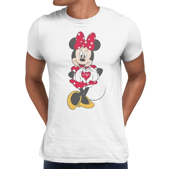 Disney Minnie Mouse Men's Heart Hands Polka Dot Dress T-Shirt (Bright White, S-XXXL)