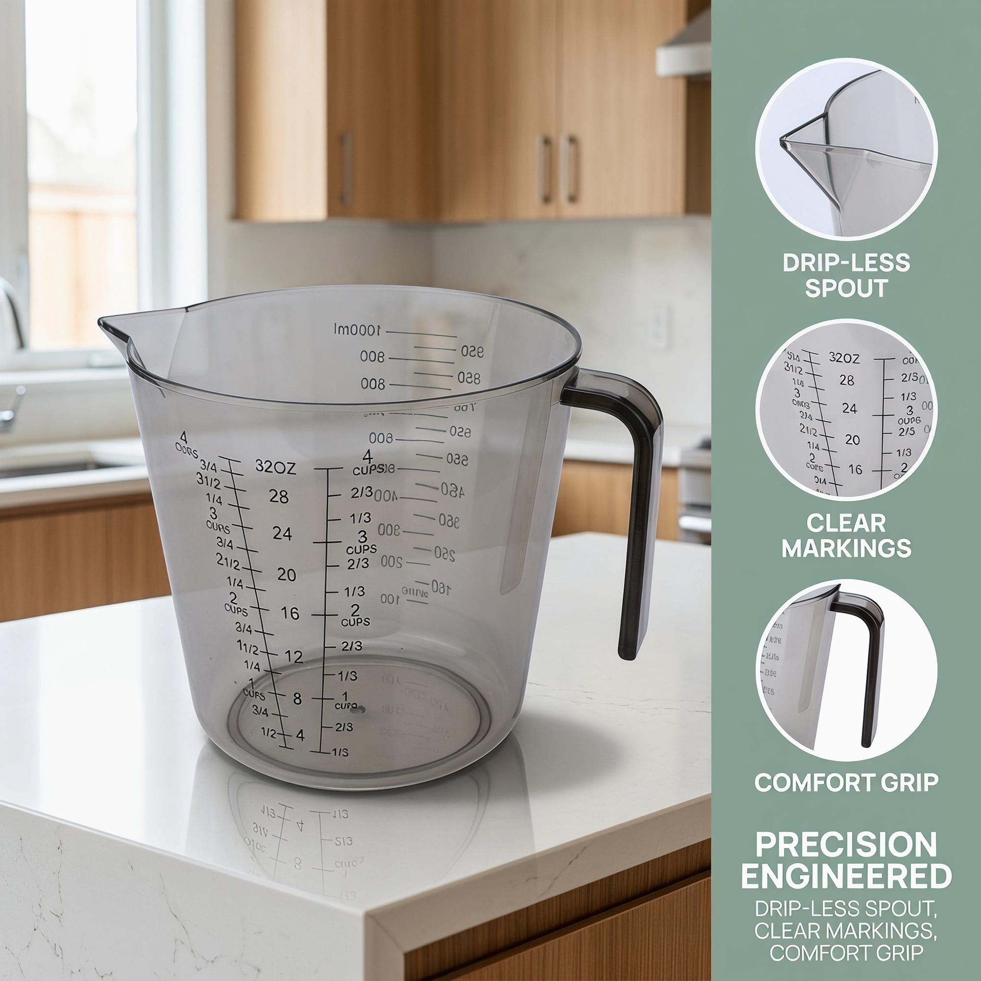 Unique Bargains PS Material Measuring Cup for Measuring Oil Water Milk Gray 1000ml