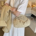 thumbnail image 6 of Yucurem Retro Straw Woven Dumpling Bag with Seashell Chain, Bohemian Beach Handbag for Summer Wedding Party Supplies (Beige), 6 of 9