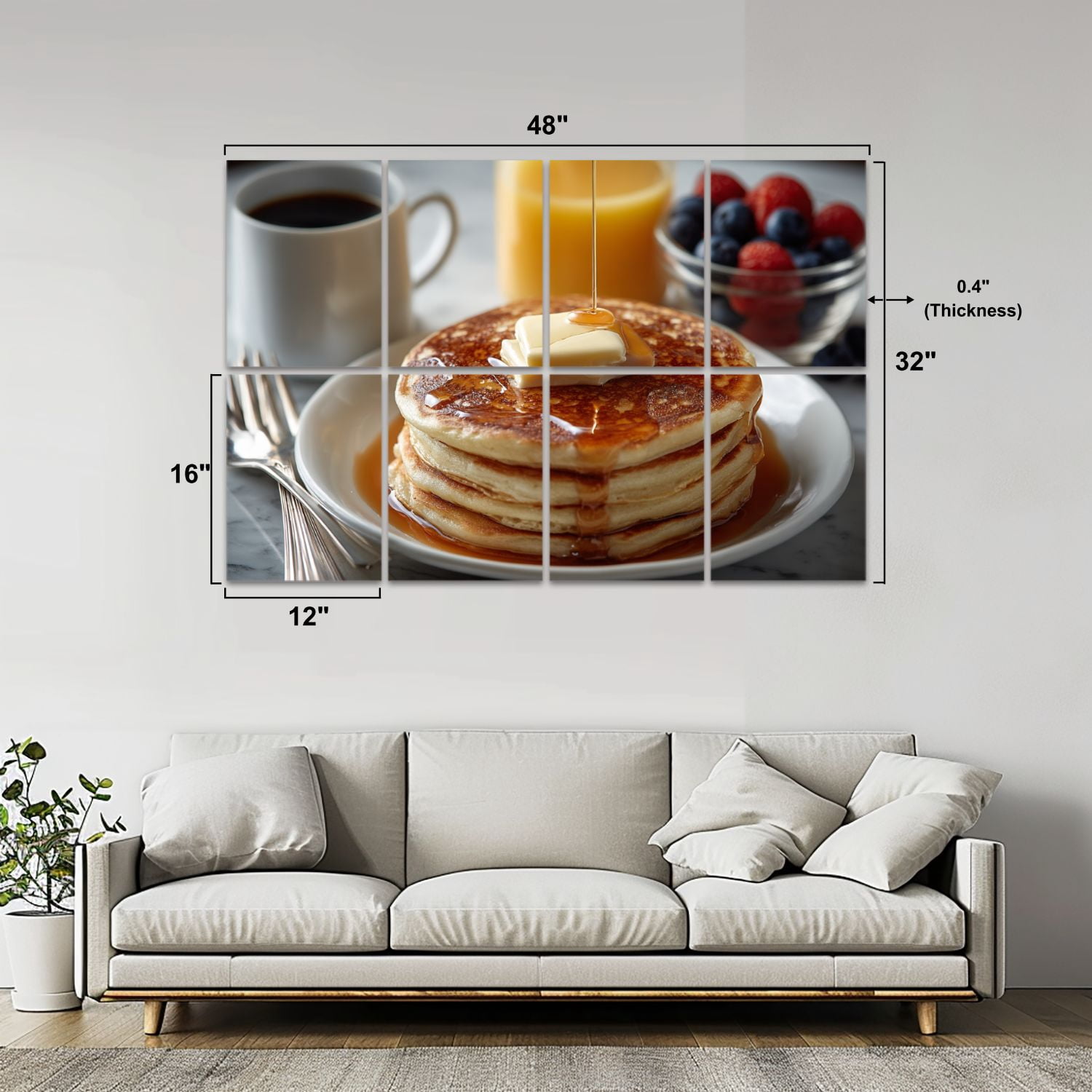 8 Pack Art Acoustic Panels Sound Absorbing Breakfast pancakes fresh fruit coffee orange juice Pancake Decorative Soundproof Wall Panels Self Adhesive for Nursery Game Room Bedroom 48"x32"