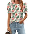 thumbnail image 2 of DDAPJ pyju Puff Short Sleeve Shirt for Women Boho Floral Tunic Tops Dressy Casual Summer Crewneck Blouse Multicolor XXL, 2 of 8
