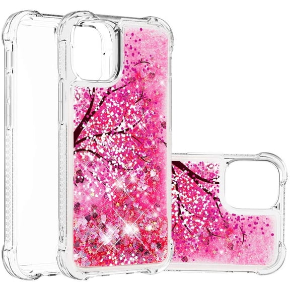 Compatible with iPhone 11 Case Liquid Glitter Cute Stylish Slim Silicone Quicksand Sparkle Shockproof Protective for Women Girls Case for iPhone 11 6.1 inch Cherry Blossoms YB