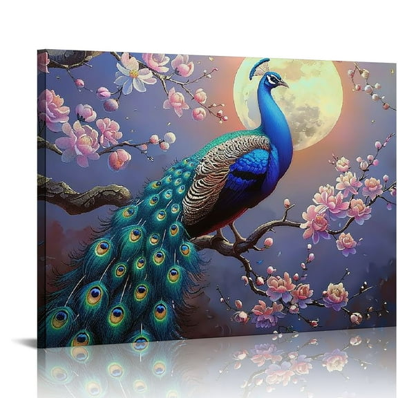 ONETECH Blue Peacock Printed Canvas Wall Art, Perfect for Home Decor, Gifts & Keepsakes, Ready To Hang