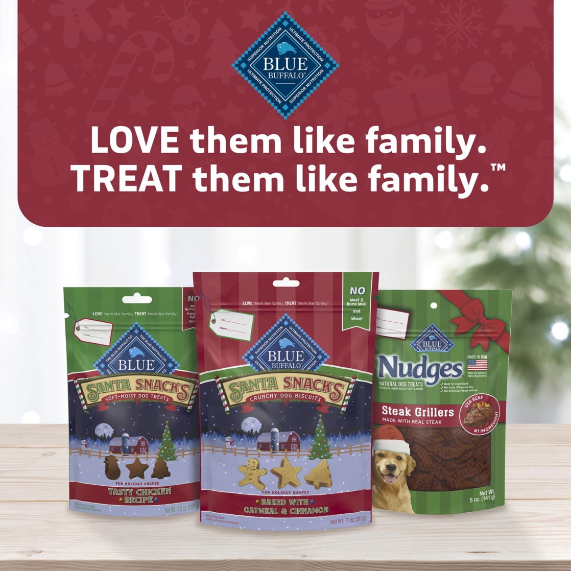 (2 pack) Blue Buffalo Nudges Steak Grillers, Natural Holiday Dog Treats, Beef, 5oz Bag
