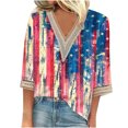 thumbnail image 2 of Feancey American Flag Shirts for Women Plus Size 3/4 Sleeve V Neck Tops Lace Hollow Out Loose Tunics July 4th Tie Dye Print Blouses Memorial Day Shirt Holiday Sales,Black,M, 2 of 5