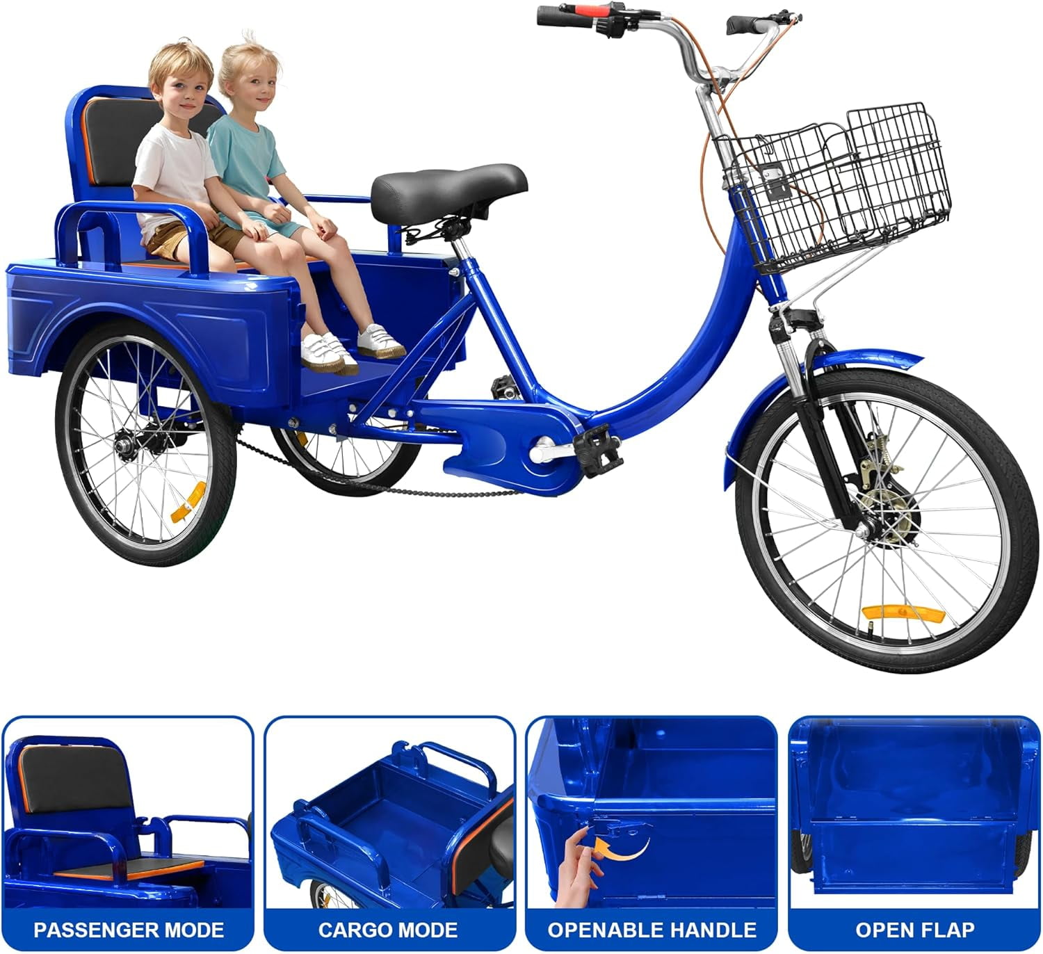 Akaber Adult Tricycle, 20 Inch 3-Wheel Bikes Carrying Passengers and Cargo, Trike for Adults with Front Baskets for Women, Seniors, Men, Low Step-Through Cruiser Bike for Cycling, Outing, Picnic