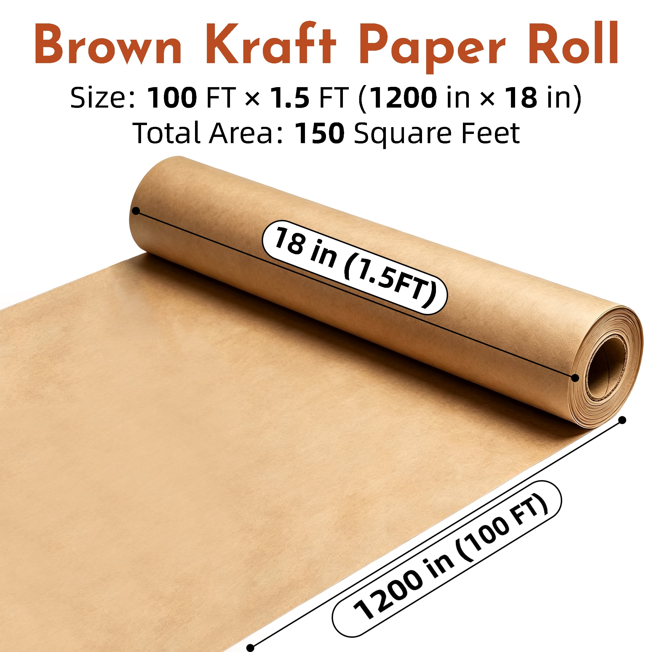 GARITIN Brown Kraft Paper Roll, 18 Inch × 100 Feet, Uncoated Acid‑Free Wrapping Paper, Recyclable Brown Wrapping Paper for Gift Wrapping, Shipping, Packing, DIY Crafts