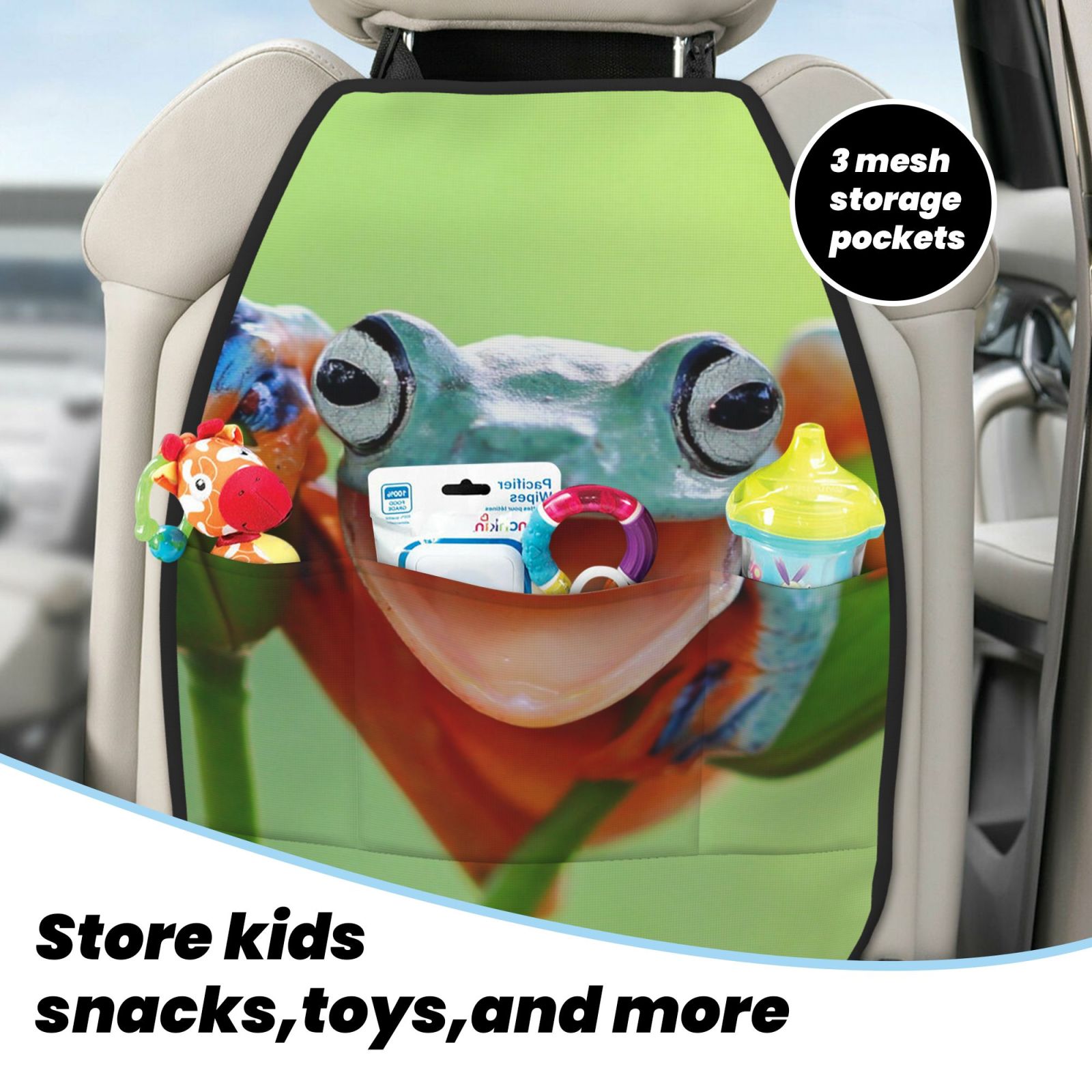 Xecao Flying Frog On Branch Pattern Car Seat Back Protector 2 Pack Large Capacity Pocket, Kick Mats Back Seat Protector