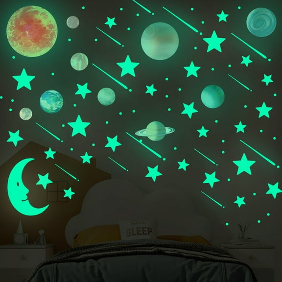 DUALFERV Glow in The Dark Stars and Planets Wall Stickers 156 Count