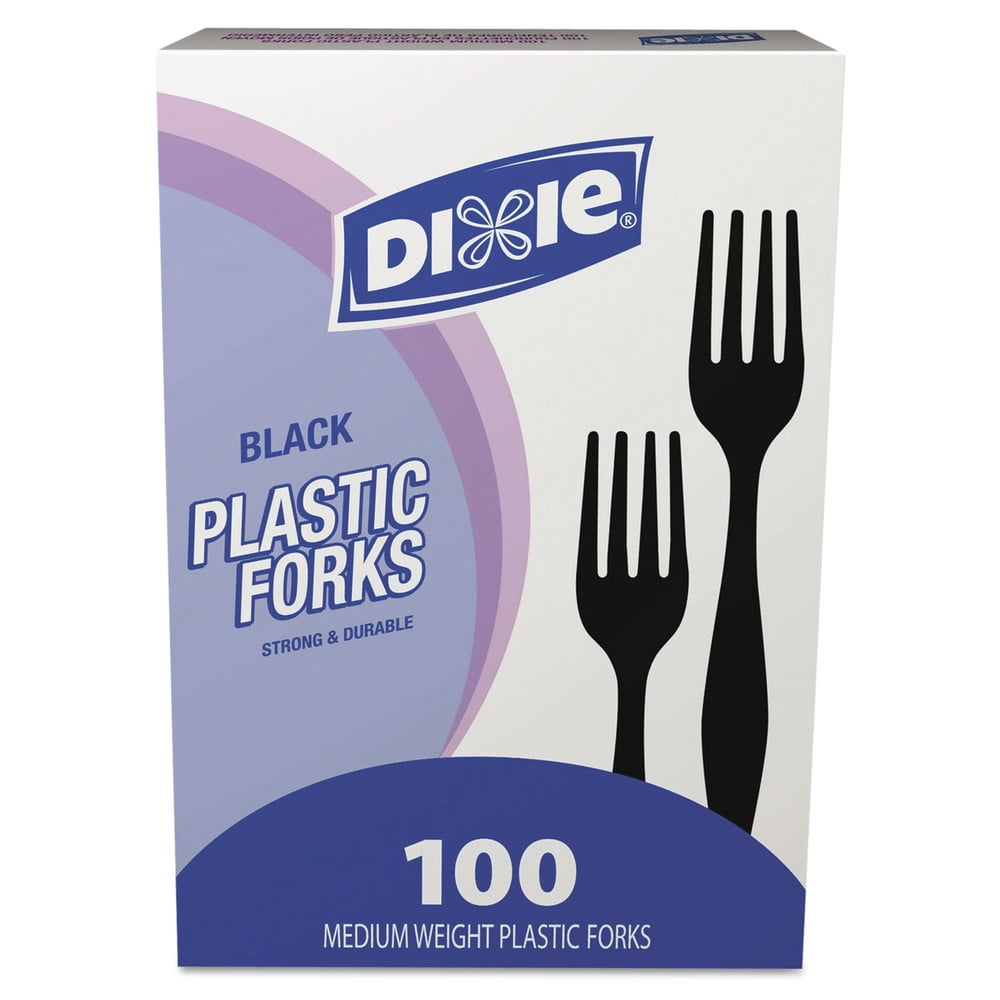 Dixie Plastic Cutlery, Heavy Mediumweight Forks, Black, 100/Box -DXEFM507