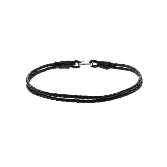 Black Cord Bracelet with Silver Plate, Men, 1PC