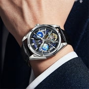 GUANQIN Skeleton Multifunctional Dial Japanese Automatic Self-Winding Mechanical Men Wrist Watch Business Rubber Leather Strap Sapphire Crystal Waterproof Clock Luminous