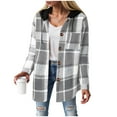 thumbnail image 4 of larppty Womens Long Sleeve Button Down Plaid Shirts Flannel Hooded Shacket Jacket Hoodie Coats with Pockets (Hot Pink, S), 4 of 6