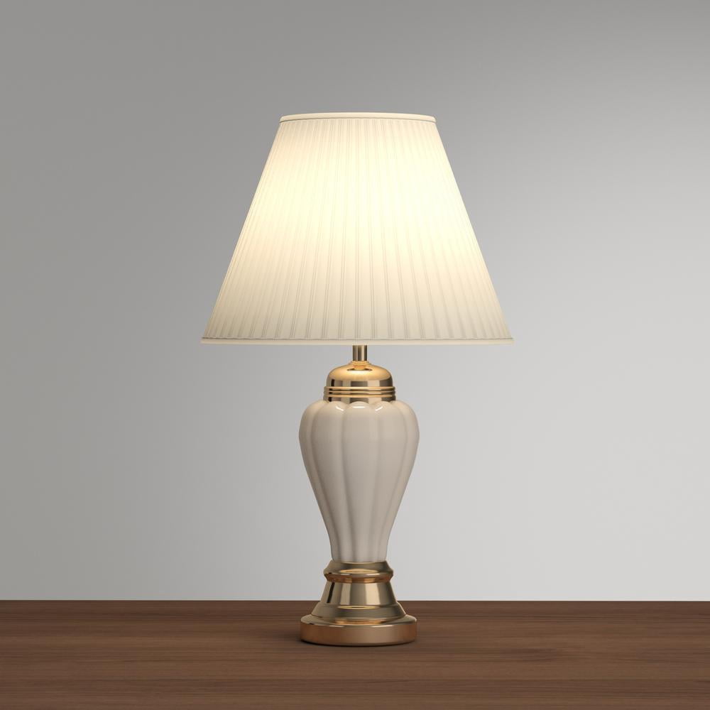 ORE International 27" Urn-Shaped Ceramic Table Lamp with Linen Shade in Ivory