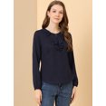 thumbnail image 3 of Allegra K Women's Ruffle Neck Long Sleeve Blouse Shirts M Dark Blue, 3 of 6