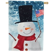 America Forever Winter Patriotic Snowman House Flag Double Sided Vertical Decorative 28 x 40 inches for Outdoor, Yard, Porch Happy Holiday Welcome Winter Snowy Forest American Flag House Flag